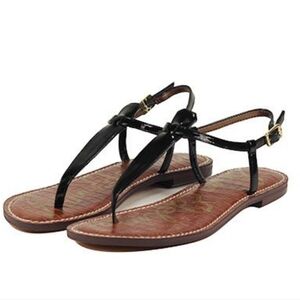 SAM EDELMAN GIGI FAUX BLACK PATENT LEATHER SANDALS 9 9.5 thong flip flops Tstrap